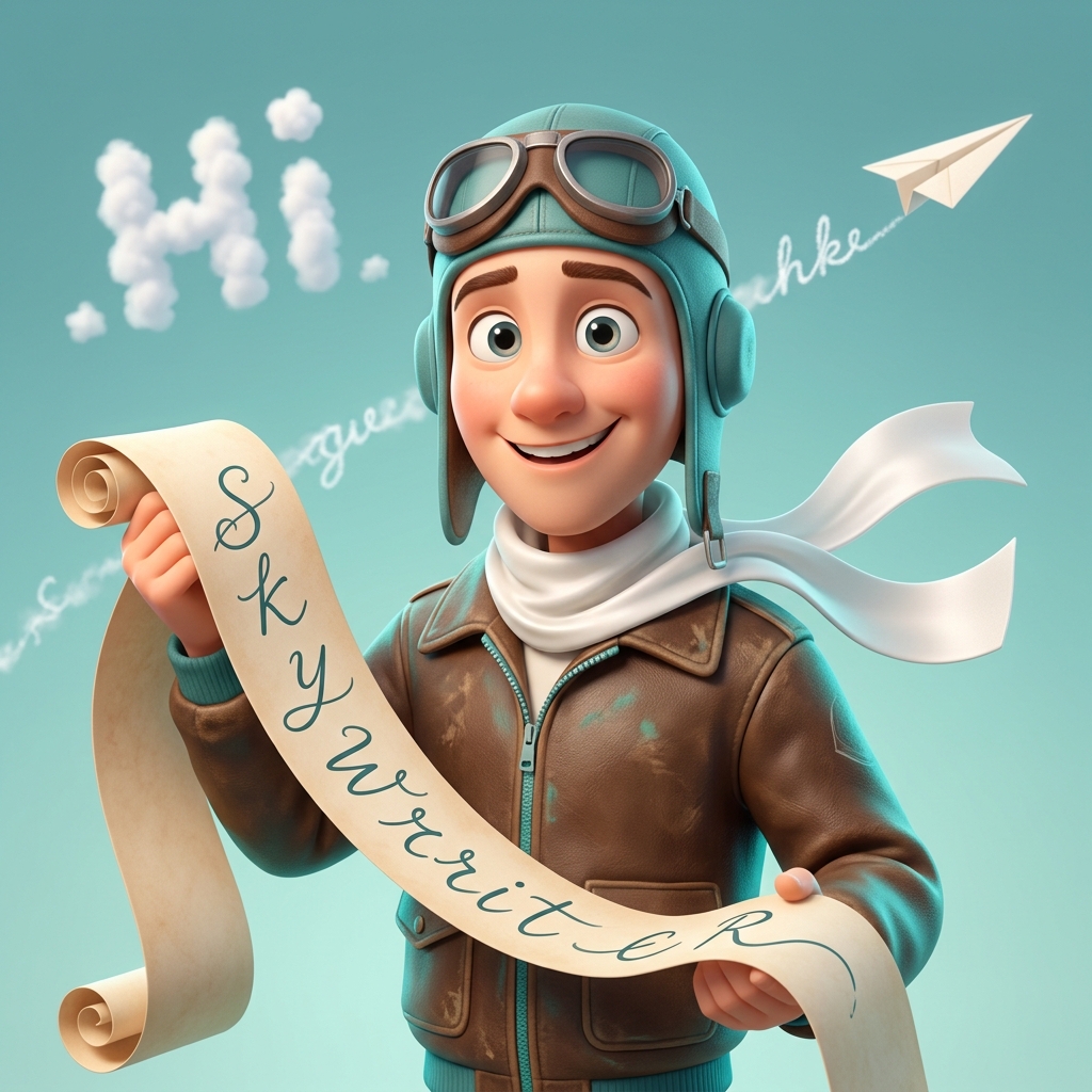 Skywriter — Pixar-style AI pilot portrait