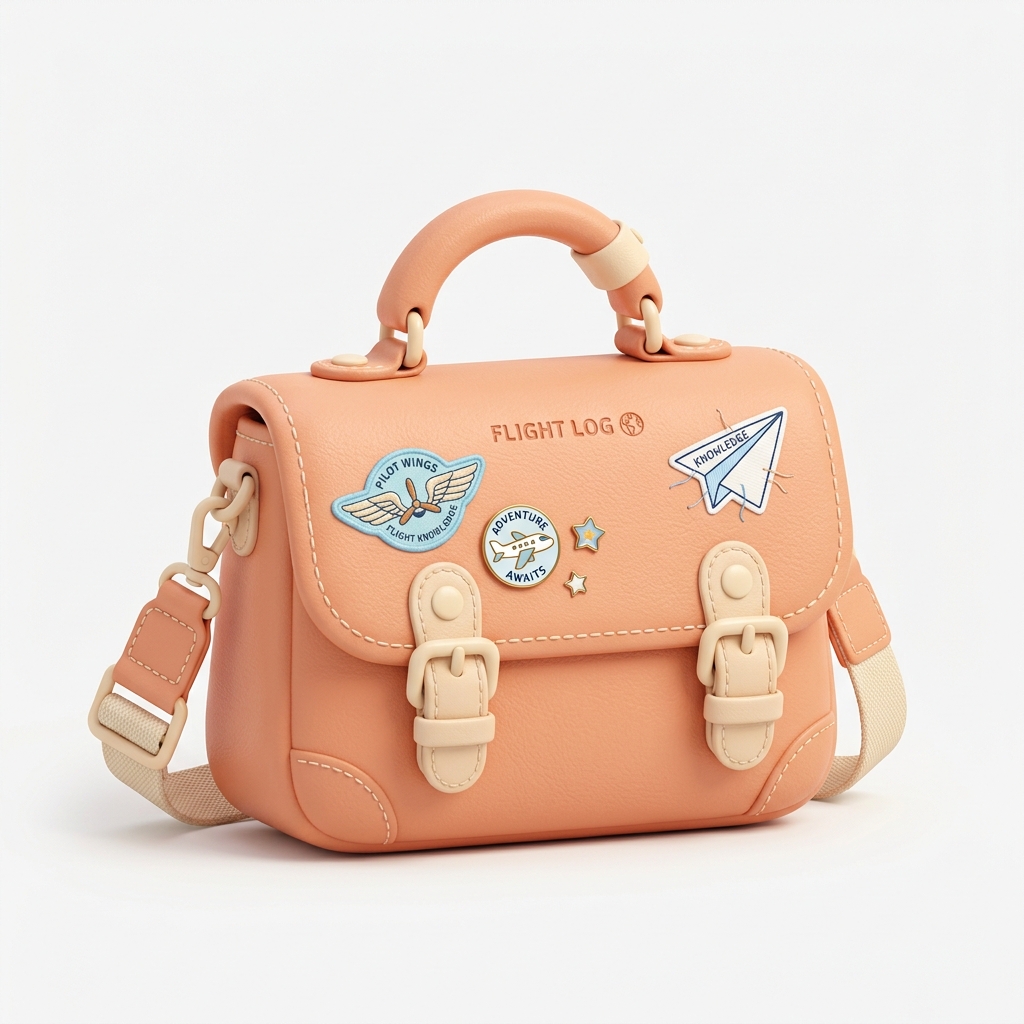 Pastel pilot flight bag with aviation pins