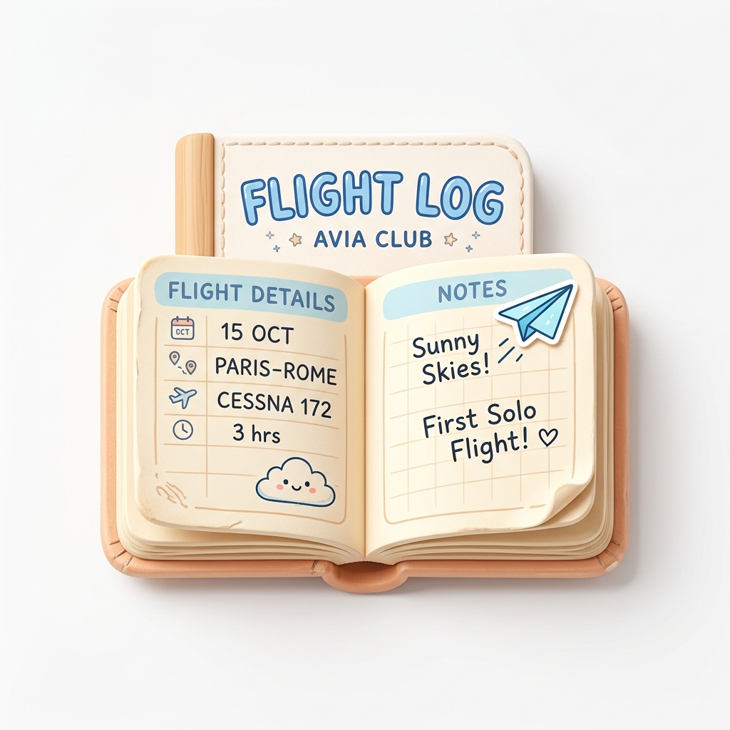 Open logbook with paper-airplane sticker